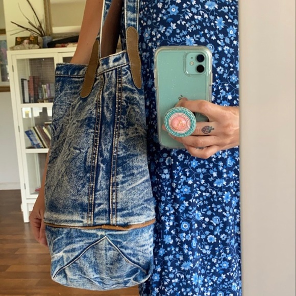 80s denim jean tote hobo oversized purse bag - Picture 7 of 8